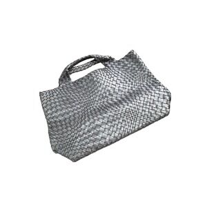 Falorni Le Borse Metallic Silver Woven Leather Tote Bag Made in Italy